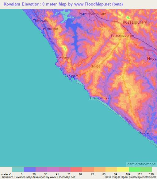 Kovalam,India Elevation Map
