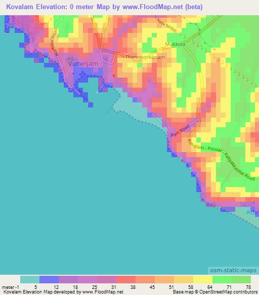 Kovalam,India Elevation Map