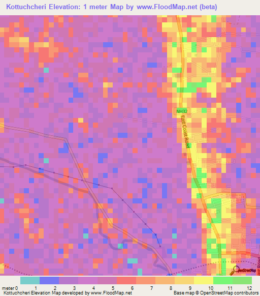 Kottuchcheri,India Elevation Map