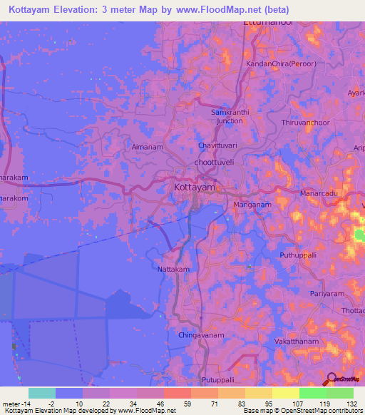 Kottayam,India Elevation Map