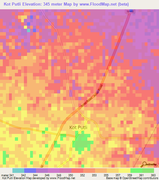 Kot Putli,India Elevation Map