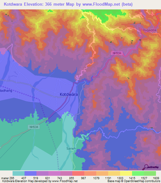 Kotdwara,India Elevation Map