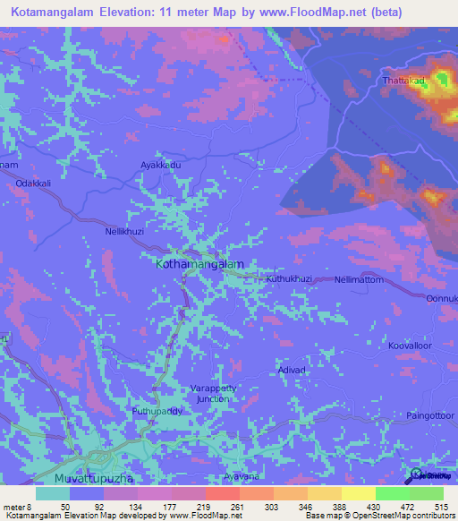 Kotamangalam,India Elevation Map