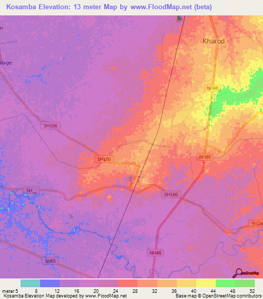 Kosamba,India Elevation Map