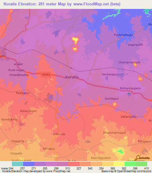 Koratla,India Elevation Map
