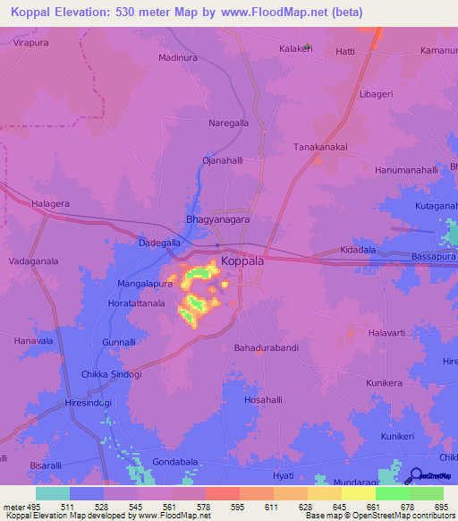 Koppal,India Elevation Map
