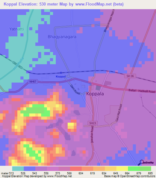 Koppal,India Elevation Map