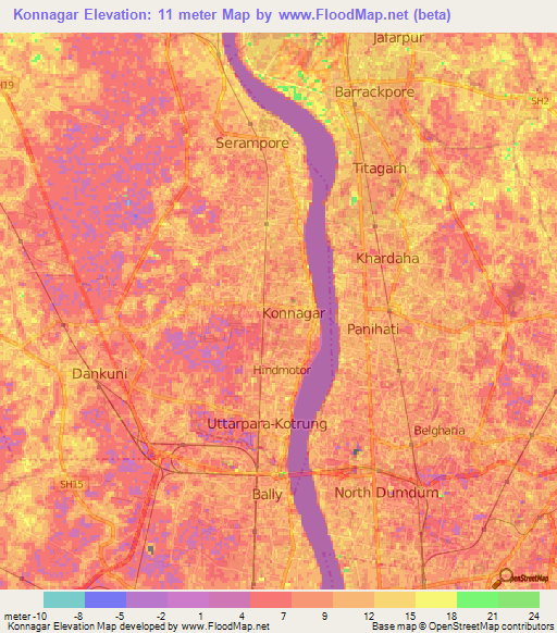 Konnagar,India Elevation Map