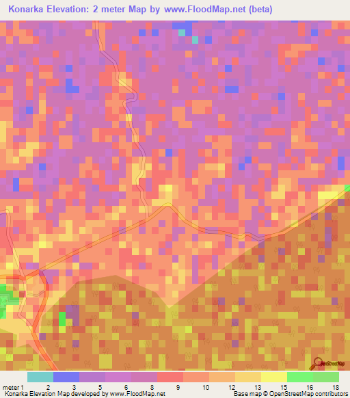 Konarka,India Elevation Map