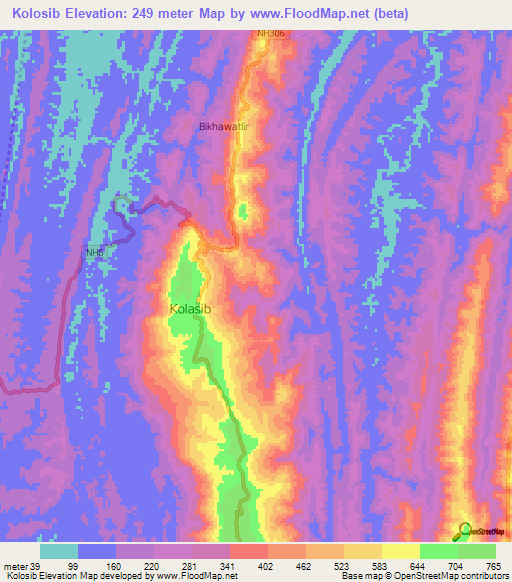 Kolosib,India Elevation Map