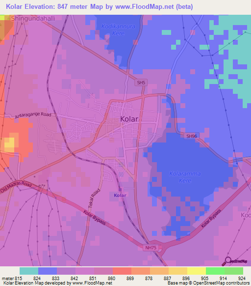 Kolar,India Elevation Map