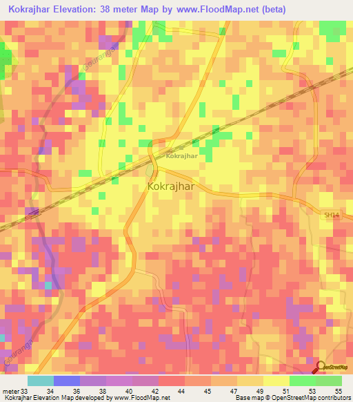Kokrajhar,India Elevation Map
