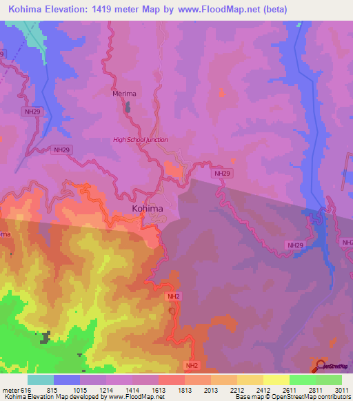 Kohima,India Elevation Map