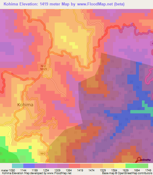 Kohima,India Elevation Map
