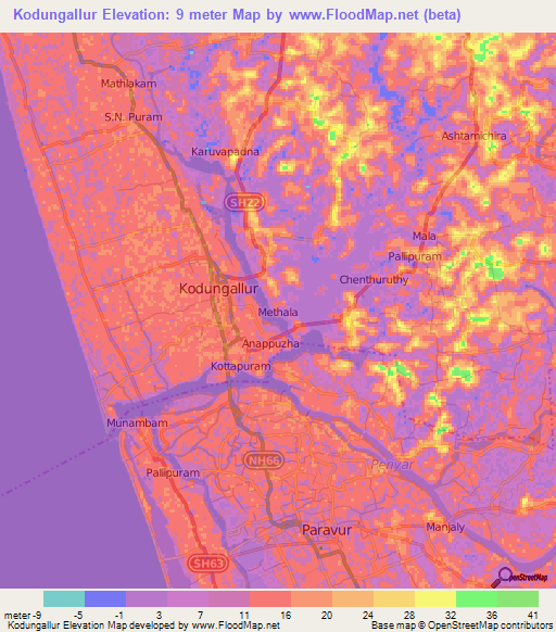 Kodungallur,India Elevation Map