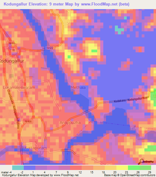 Kodungallur,India Elevation Map
