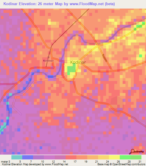 Kodinar,India Elevation Map