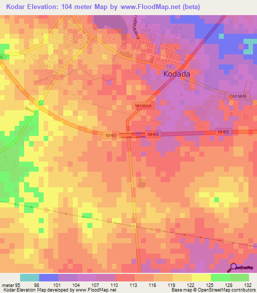 Kodar,India Elevation Map