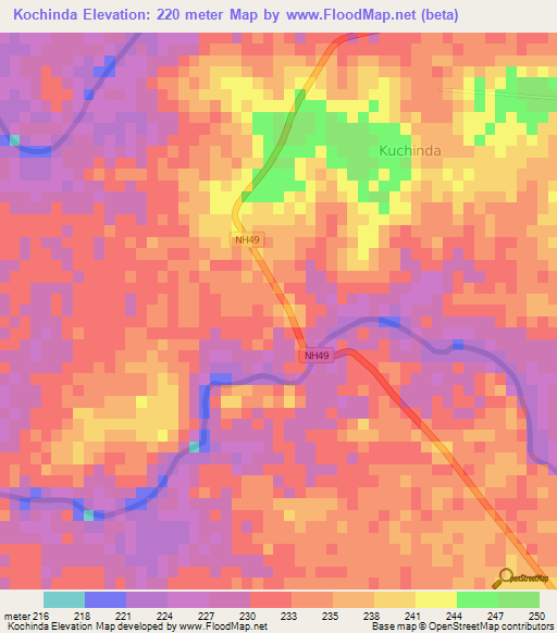 Kochinda,India Elevation Map