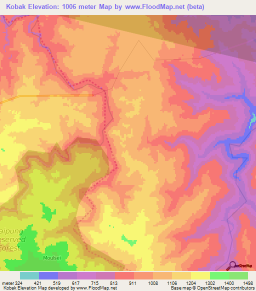 Kobak,India Elevation Map