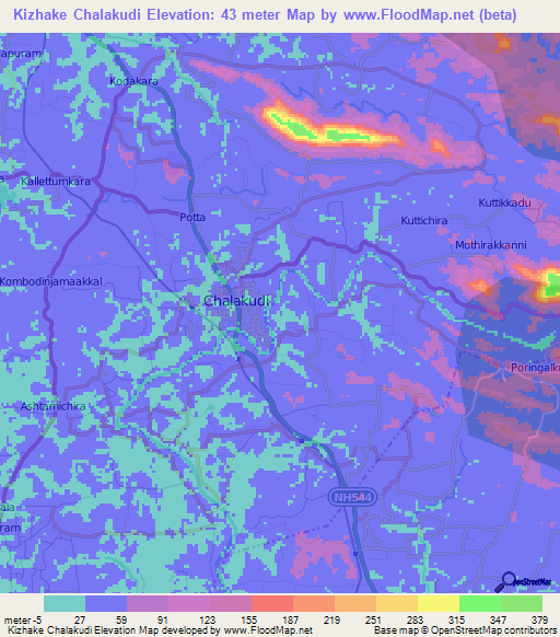 Kizhake Chalakudi,India Elevation Map