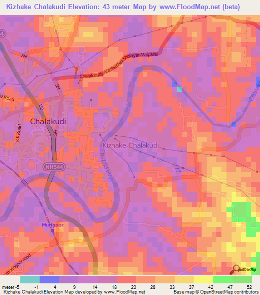 Kizhake Chalakudi,India Elevation Map