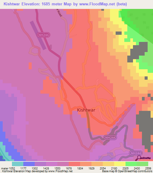Kishtwar,India Elevation Map