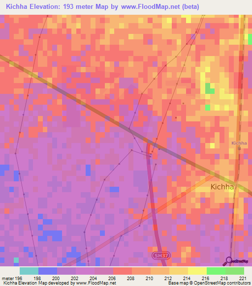 Kichha,India Elevation Map