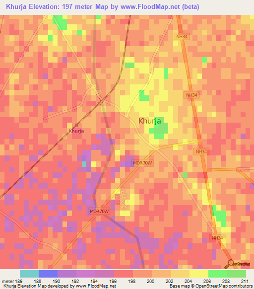 Khurja,India Elevation Map