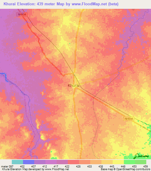 Khurai,India Elevation Map