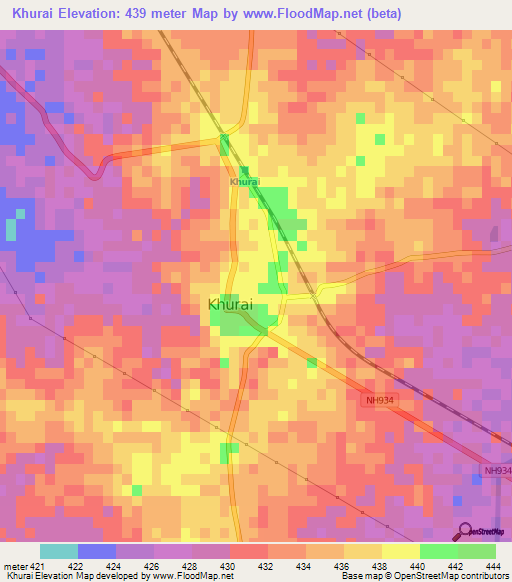 Khurai,India Elevation Map