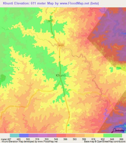 Khunti,India Elevation Map