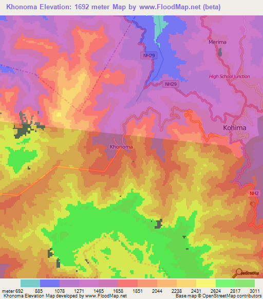 Khonoma,India Elevation Map