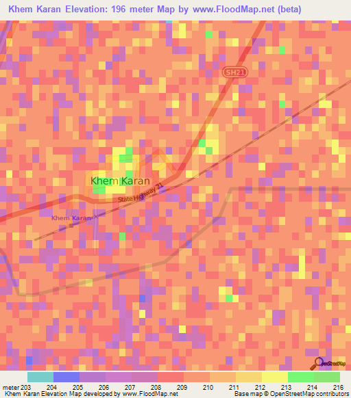 Khem Karan,India Elevation Map
