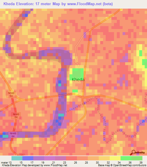 Kheda,India Elevation Map