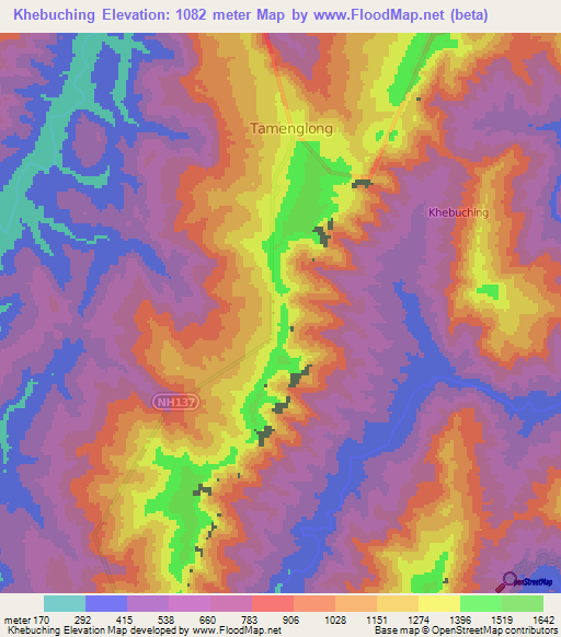 Khebuching,India Elevation Map