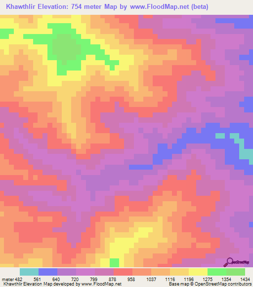 Khawthlir,India Elevation Map