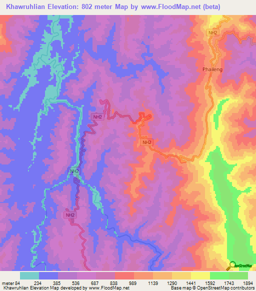 Khawruhlian,India Elevation Map