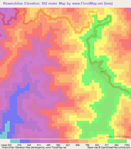 Khawruhlian,India Elevation Map