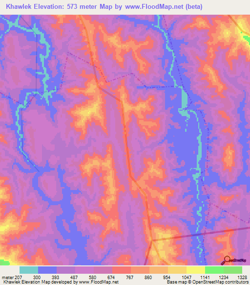 Khawlek,India Elevation Map