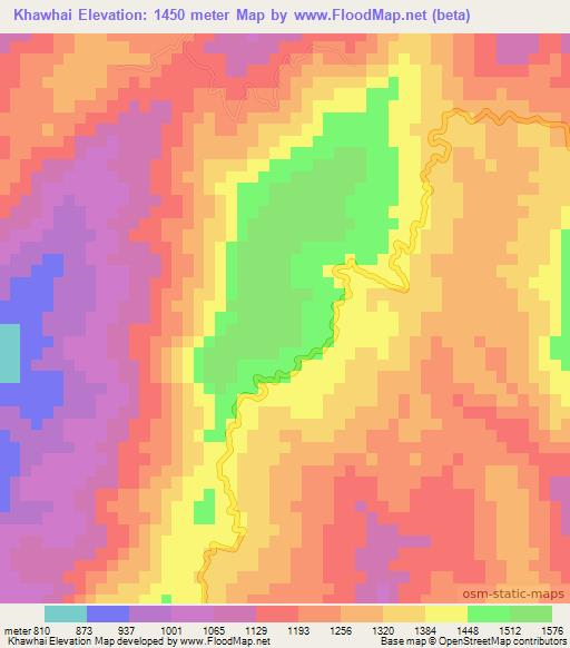 Khawhai,India Elevation Map