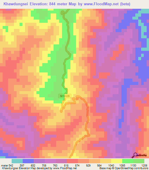 Khawdungsei,India Elevation Map