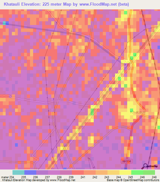 Khatauli,India Elevation Map