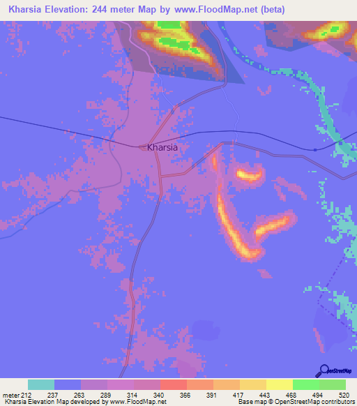 Kharsia,India Elevation Map