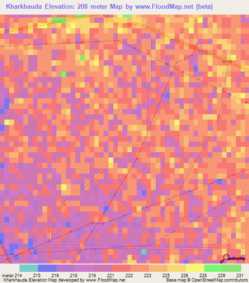 Kharkhauda,India Elevation Map