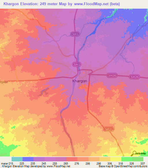 Khargon,India Elevation Map
