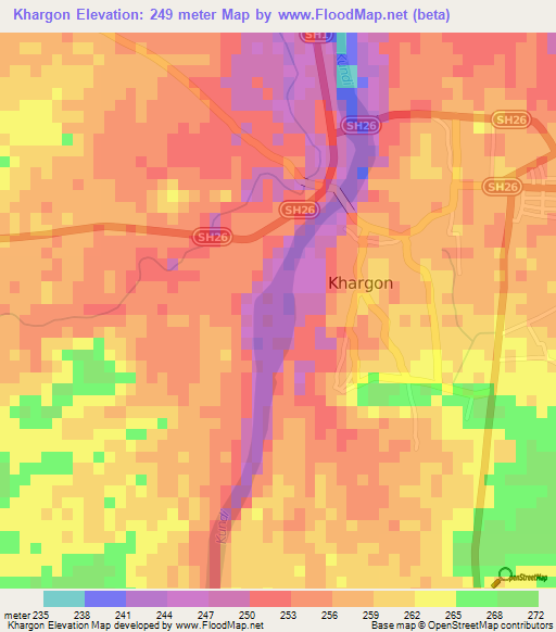 Khargon,India Elevation Map