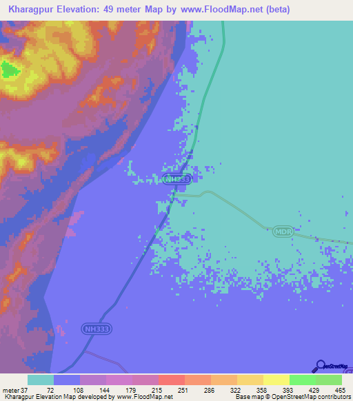 Kharagpur,India Elevation Map