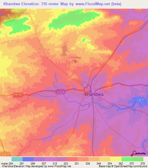 Khandwa,India Elevation Map