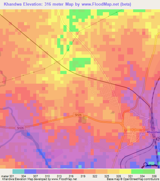Khandwa,India Elevation Map